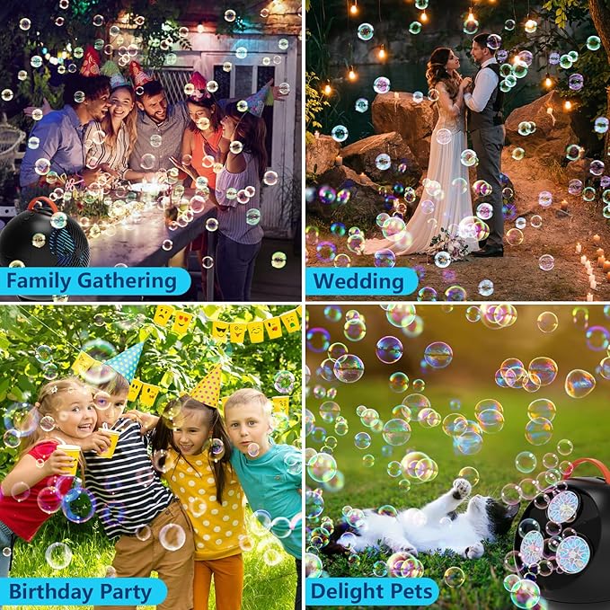 Bubble Machine for Kids Toddlers,45°/360° Automatic Rotation Spherical Bubble Maker Toy with RGB Light,Rechargeable Type-C Charge Bubble Blower,Outdoor Wedding Party Birthday Gifts (Black)