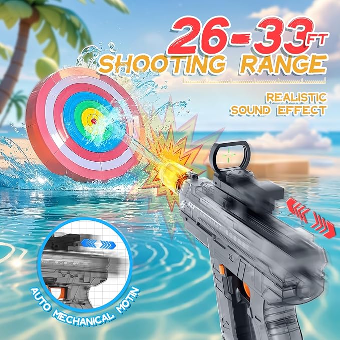 Electric Water Gun 2 Pack for Adults and Kids, Light Up Automatic Squirt Gun Watergun, 800CC Large Capacity, 26-33 FT Long Range, Summer Outdoor Beach Pool Party Toy Gift