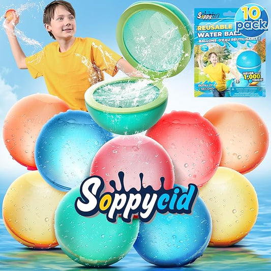 Reusable Water Balloon Pool Toys,Refillable Magnetic Water Ball for Beach,Quick Fill & Self-Sealing Water Bombs for Kids Outdoor Backyard Summer Activities Water Games (SQ-12Pcs)