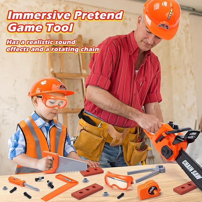 Skirtoy Toy Chainsaw for Kids, Family Day Games Pretend Play Series Kids Tool Set, Outdoor Electronic Chainsaw Toy Tool Set, STEM Preschool Toddler Tool Set, Thanksgiving for Kids