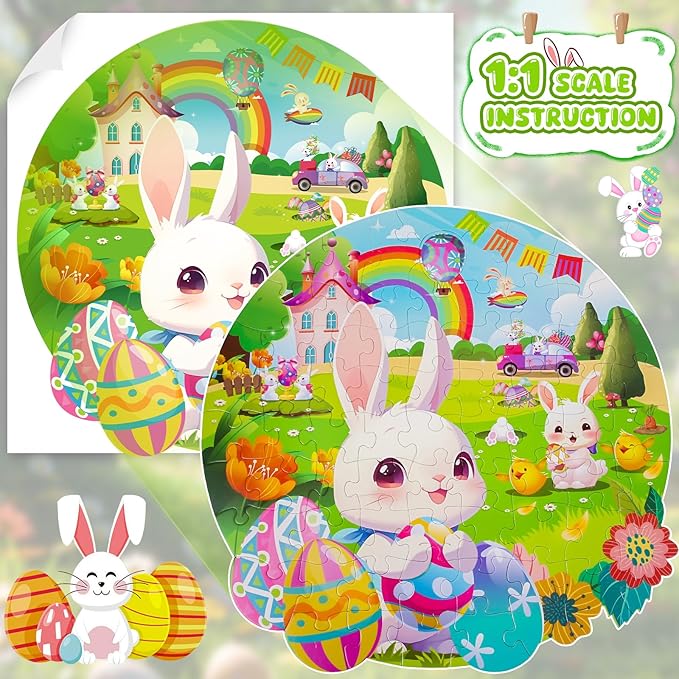 Easter Basket Stuffers for Toddlers, Easter Large Jigsaw Floor Puzzles for Kids Ages 4-6, Perfect for Easter Egg Hunt and Party Favor for Boys Girls Ages 3-5,4-8