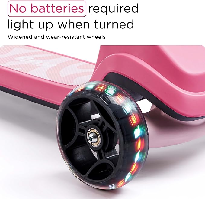 Kids Scooter, 3 LED Lighted Wheels, Any Height Adjustable Handlebar & Lean-to-Steer, Anti-Slip Deck, Easy-Fold Mechanism, Three-Wheel Scooter for Kids Ages 3-14
