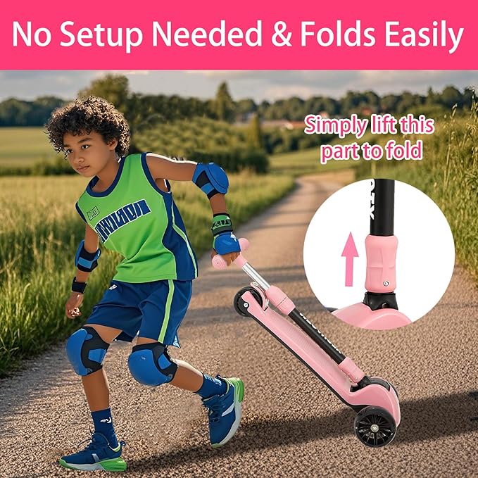 Kids & Adults Kick Scooter – 2 or 3 Wheel Options (LED on 3-Wheel) for Outdoor Fun & Commuting, Foldable and Portable, Adjustable Handle, Anti-Slip Deck (Ages 3 to Adult),Birthday Gift