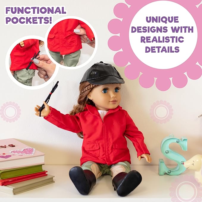 6pc Horseback Riding Outfit - 18" Doll Clothes & Accessories Compatible w American Girl Dolls - Equestrian Set Includes Hat, Shirt, Jacket, Pants, Boots, & Crop - Gifts for Girls