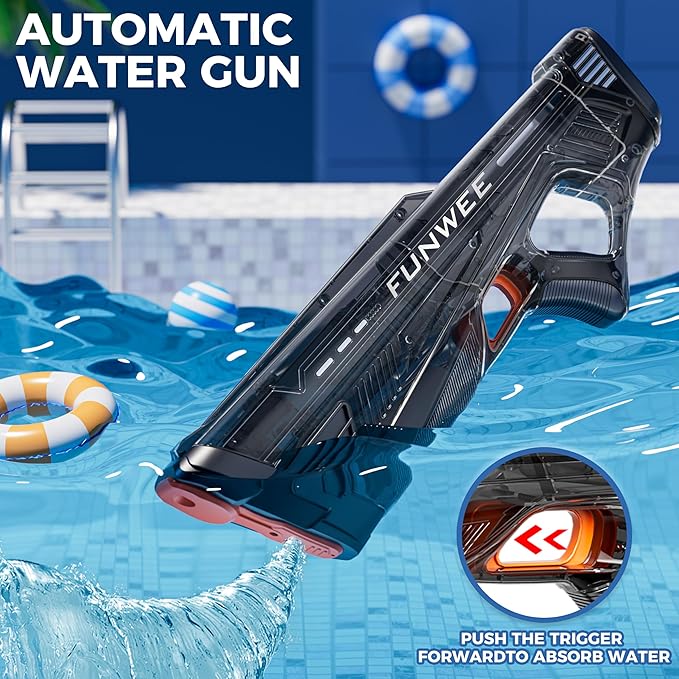 2 Pack Electric Water Gun for Adults Kid, Powerful Automatic Squirt Gun, High Powered Shooting 100+ Times, Long Range Auto Water Blaster, Pool Outdoor Water Toy(Transparent Black+Blue)