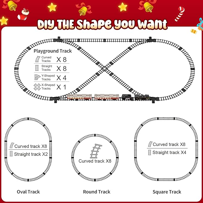 Hot Bee Train Set, Train Toys with Luxury Tracks & Glowing Passenger Cars, Metal Toy Train with Smoke, Sound and Light, Toddler Model Train Set for 3 4 5 6 7+ Years Old Boys Gifts Kids