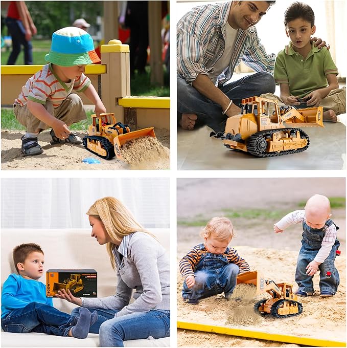 Kids-Play-Construction Bulldozer Rechargeable Engineering-Vehicle - Remote Control Bulldozer with Realistic bulldozing Shovel and Light Perfect Christmas Birthday Gift for Kids Girls Boys Ages 6-12+