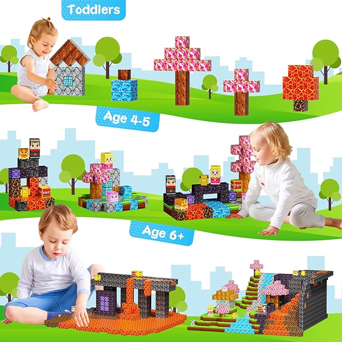 100PCS Magnetic Blocks, Magnetic Cubes Magic Forest Set for Boys & Girls Toys Age 3-5 6-8 8-10, Magnetic Tiles 1" Building Blocks Toddler Toys STEM Sensory, Creative Kids Games Kids Toys