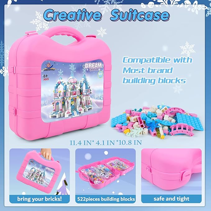 Friends Frozen Castle Building Kit Princess Magical Ice Palace Creative Toy Set for Girls 6-12, Best Learning and Roleplay STEM Construction Toy Gifts with Storage Box for Kids (522 Pieces)