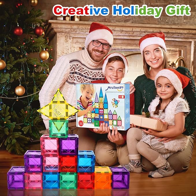 100PCS Magnetic Tiles Kids Toys - Magnetic Building Blocks STEM Magnet Building Set Preschool Learning Magnet Toys for Kids Ages 3-5 4-8, Sensory Montessori Toy for Toddlers 3+ Year Old Boys Girls