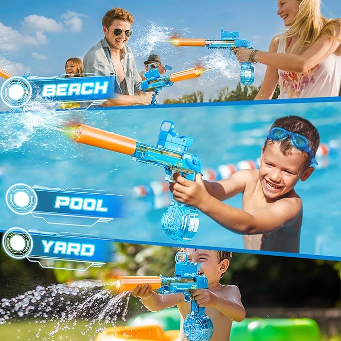Electric Water Guns for Kids Ages 4-8: Automatic Squirt Gun 32FT Long-Range Large Capacity Water Gun Ideal for Pool Party Beach and Backyard Battles Summer Outdoor Water Toy for Kids 8-12, Blue