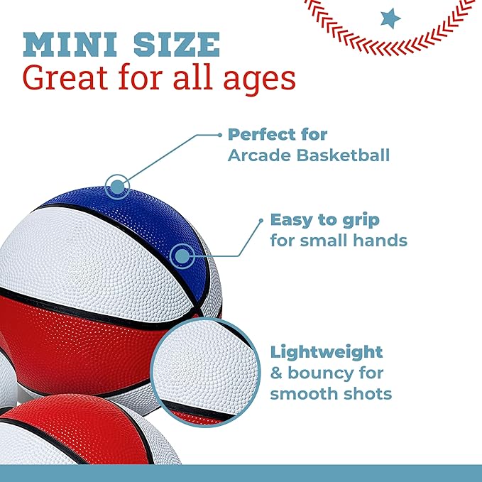 Botabee Red, White and Blue Mini Basketball Set Basketball Arcade Games - Size 3, 7” Junior Basketballs Suitable for Indoors, Outdoors and Arcade Basket Ball - 3 Pack