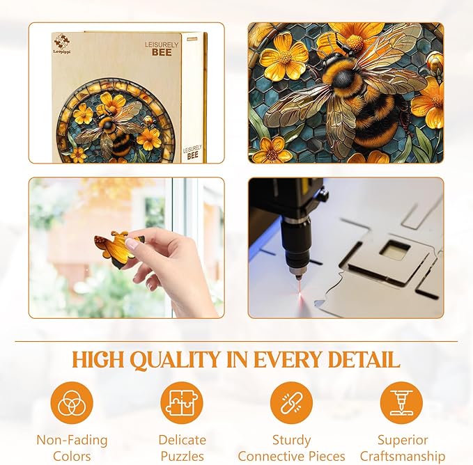 Wooden Puzzles for Adults, Wooden Jigsaw Puzzles for Adults Kids, Leisurely Bee Unique Shaped Wood Puzzles Adult, Creative Birthday Gifts for Friends Family Game (11.4 * 11.4in 200pcs)