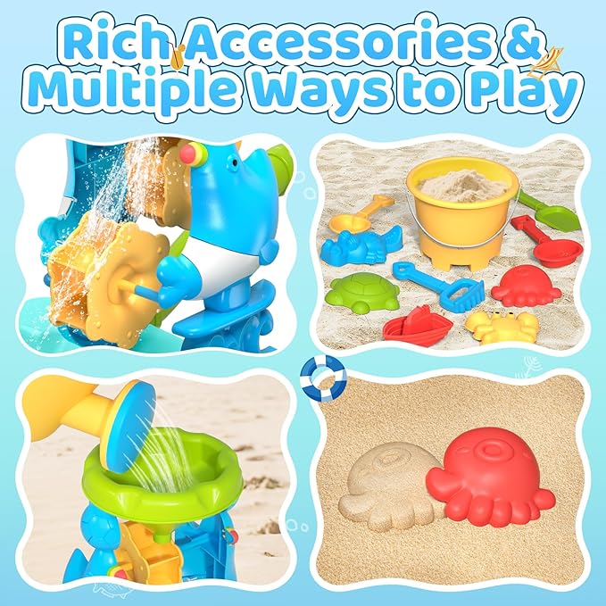 Beach Sand Toys for Kids - Beach Toy Trolley Car with Shovel Tool Kit, Beach Bucket & Animal Molds - Summer Outdoor Gift Sensory Sand Toys for Boys Girls Toddlers 3-5