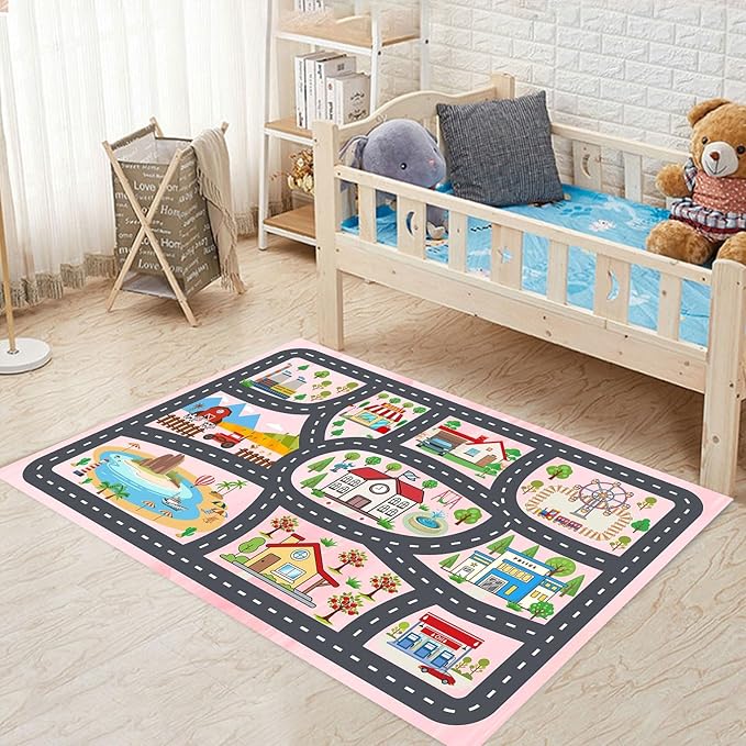 Kids Rug Car Rugs Playmat Carpet for Kids Toy Cars for Playroom Classroom Kids Room, Educational Area Rugs Road Traffic Floor Rug Play Mats, Ideal Gift for Nursery Children Boy Girl 4'x6'
