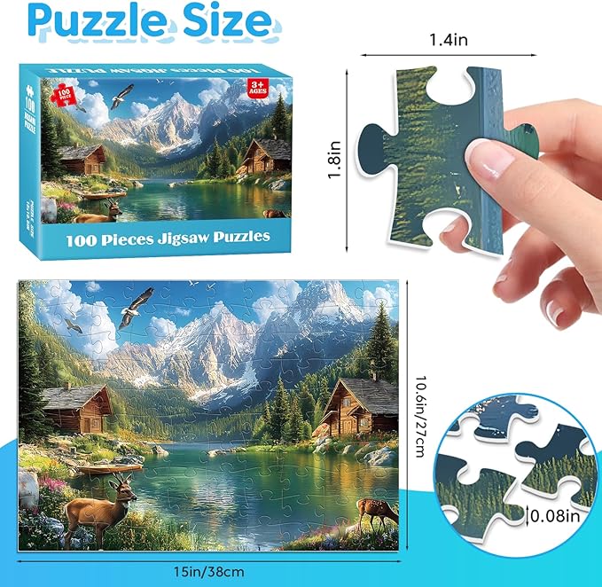 100 Piece Puzzles - Four Seasons Scenery Large Piece Puzzles for Senior Adults Kids Puzzle Ages 5-8 Jigsaw Puzzle for Kids Ages 4-6 6-8 8-10 Year Old Educational Toys for Girls Boys 4-Pack