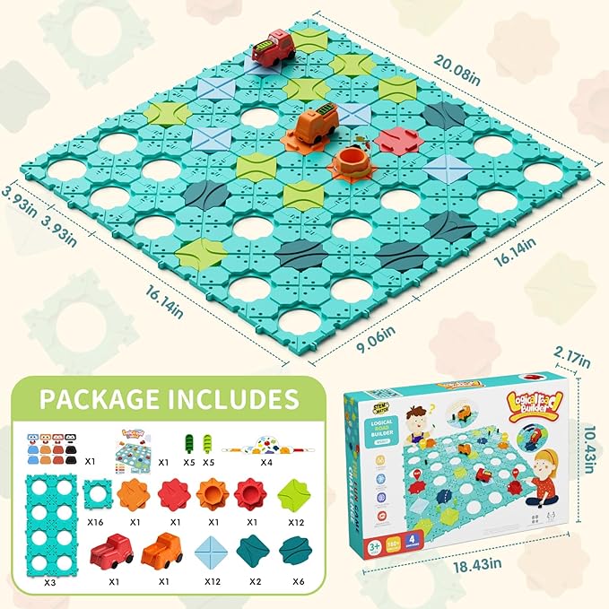 Logic Road Builder Kids Toys, Large Puzzle Stem Board Games for 4 5 6 7 Year Old Boys Girls, Educational Montessori Toys Birthday Gifts for Age 4-8 Year Old a12