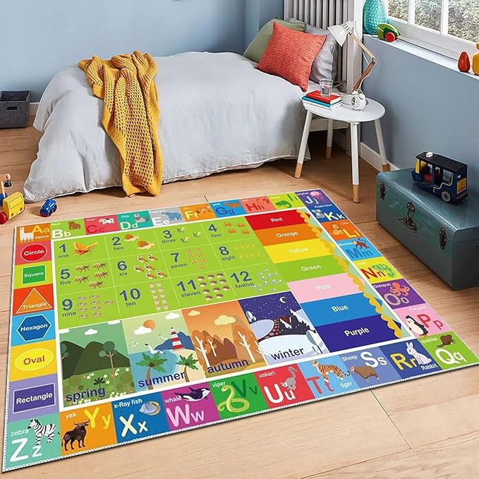 ABC Rug for Kids Playroom,Toddler Alphabet Mats Washable for Baby Area,Classroom,Play Room,Floor,Nursery (5x7FT)