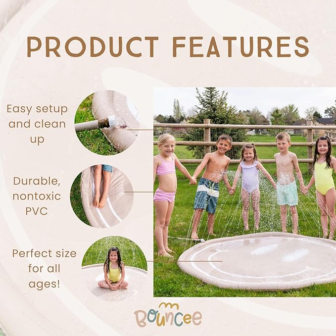 Bouncee Splash Pad Sprinkler for Kids - 68" Outside Mini Pool for Baby and Toddler - Splash Pad for Toddlers - Splash Pad for Kids Ages 4-8 - Inflatable Outdoor Toys for Toddlers - Water Toys