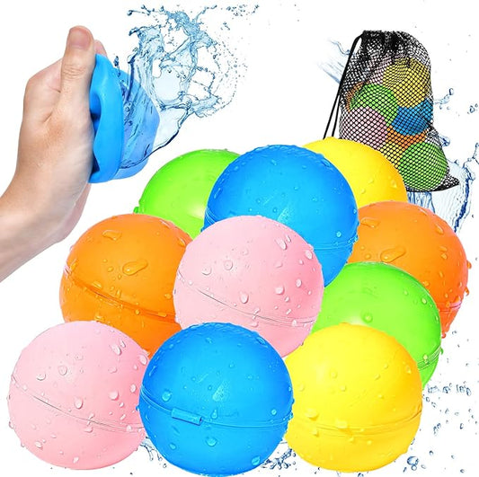 SOPPYCID Water Balloons Reusable Quick Fill - Self Sealing Silicone Water Balls for Kids with Mesh Bag, Outdoor Summer Fun Water Toys for Activities, Summer Party, Water Park, Family Game 10 Pcs