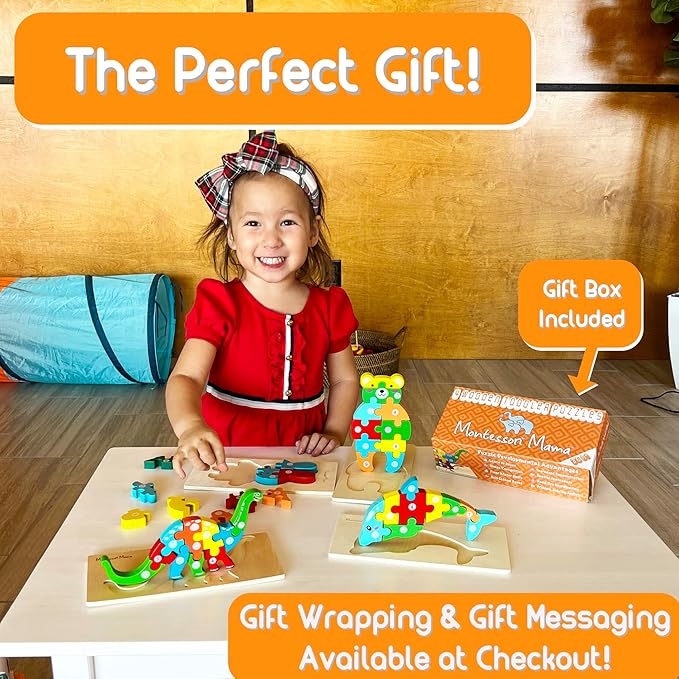 Montessori Mama Wooden Toddler Puzzles for Kids Ages 2-4, Montessori Toys for 3 Year Old, Animal Toddlers Toys Ages, 4-Pack Learning Toddler Puzzle