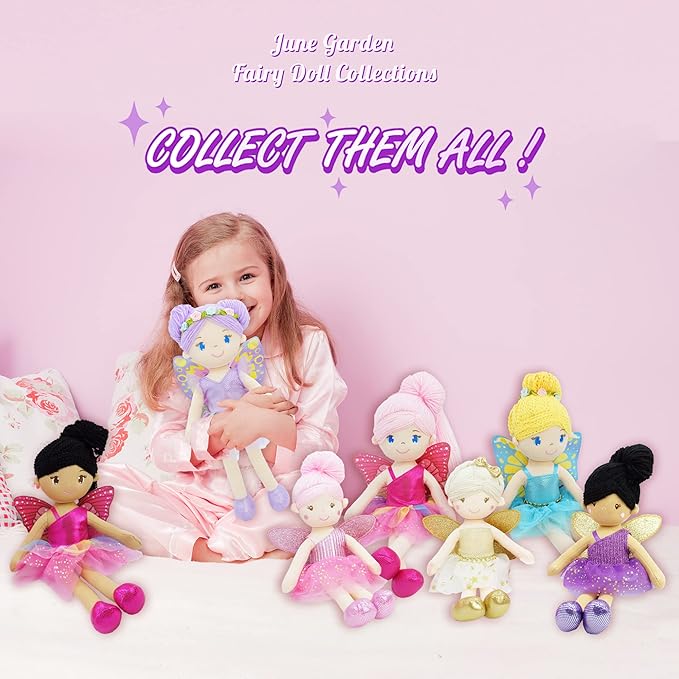 June Garden 16" Enchanted Garden Fairy Doll Fayetta - Plush Stuffed Soft Doll Girl Gift - Blue Outfit and Wings