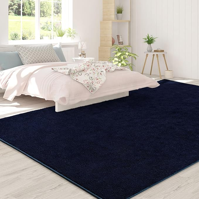 FlyDOIT Area Rugs for Bedroom Living Room, 7x10 Navy Blue Super Soft Comfy Thickened Memory-Foam Indoor Carpets, Modern Aesthetic Minimalist Carpet for Boys Girls Adults Apartment Nursery Home Décor