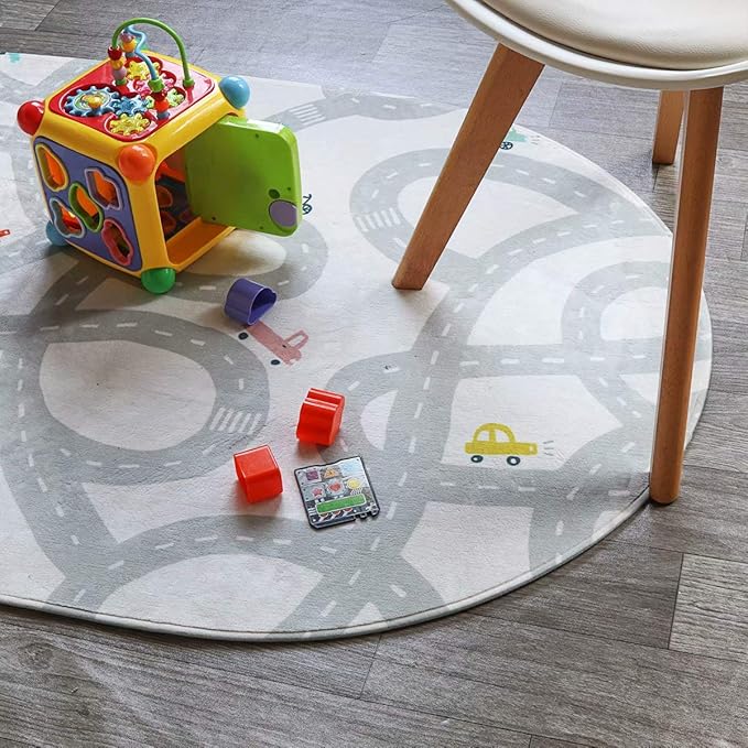 LIVEBOX Road Traffic Kids Rug 4'x6' Washable Children Bedroom Area Rug Great for Educational & Fun with Cars and Toys Non-Slip Baby Nursery Rugs for Living Room Classroom Entryway Kids Tent