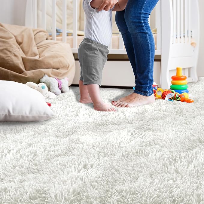 Ompaa Fluffy Rug, Super Soft Fuzzy Area Rugs for Bedroom Living Room - 6' x 9' Large Plush Furry Shag Rug - Kids Playroom Nursery Classroom Dining Room Decor Floor Carpet, Cream White