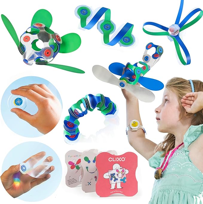 Clixo Window Travel Pack - Fun Magnetic Toy for Kids - 24-Piece Suncatcher Kit with Prisms & Suction Cups for Plane and Car Windows – Portable Rainbow Maker STEM Toy for Creative On the Go Car Playset