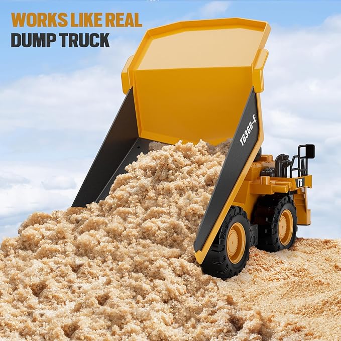 RC Dump Truck Toy, 9-Channel Remote Control Toy with Metal Bed & Light, Rechargeable Battery, Kids Construction Vehicle Truck for 3+ Boys, Perfect 2024 Kid Birthday Gift for Ages 3-12