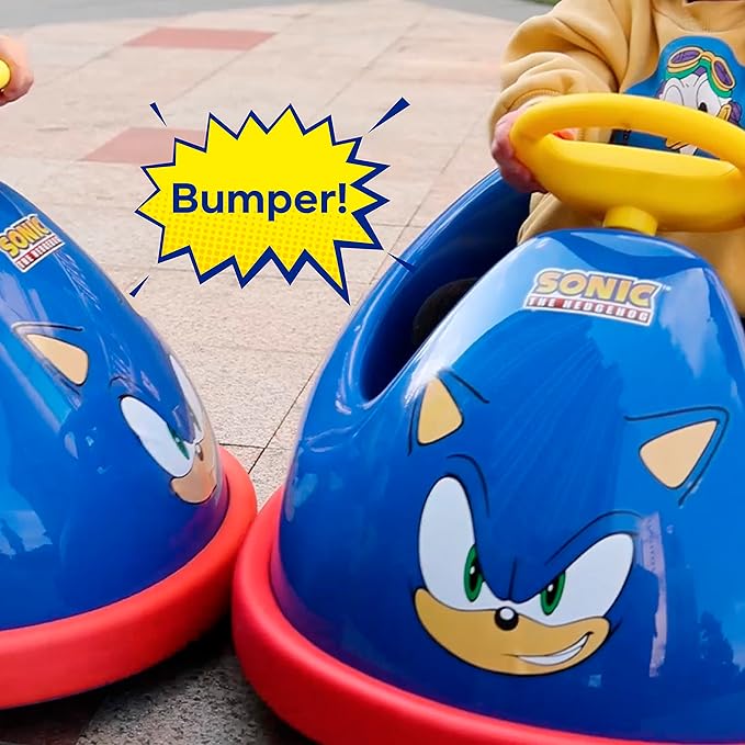Sonic The Hedgehog Bumper Car for Kids, 2 Speed Electric Vehicle, Toddler Bumper Car with Remote Control and 360 Degree Turning, 6V Motor, LED Lights, Gifts for Toddlers, Large