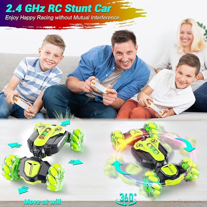 Gesture Sensing RC Stunt Car - Best Gifts for Boys 6-12 Year Old 360° Rotating 2.4Ghz 4WD Remote Control Transform Hand Controlled Carwith Light & Music, Birthday Presents for Kids Age 7 8 9 10 11 yr