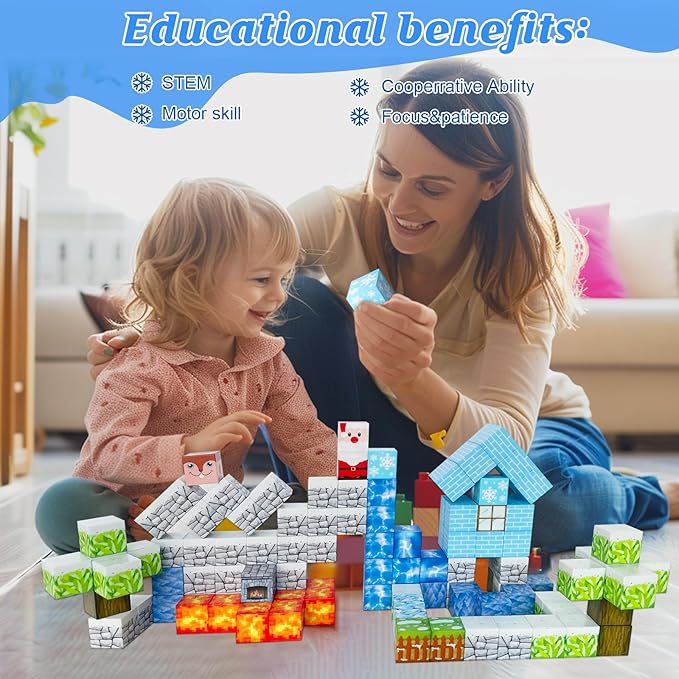 Magnetic Blocks - 110PCS Magnets Building Blocks World Set for Kids Ages 3-5 5-7 8-12, Magnetic Tiles Game Preschool Toys for 3 4 5 6 Year Old Girls Boys Gifts (Ice World)