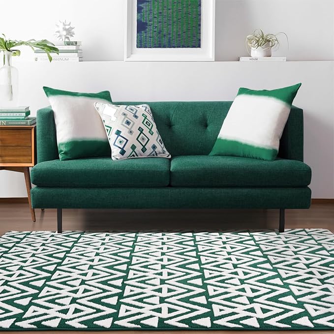 Ompaa Ultra Soft Shaggy Rugs Memory Foam Bedroom Carpet, Green and White 6 x 9 Feet, Plush Geometric Textured Area Rugs for Living Room Couch Dorm Kids Girls Teens Room Nursery Decor Floor Mat