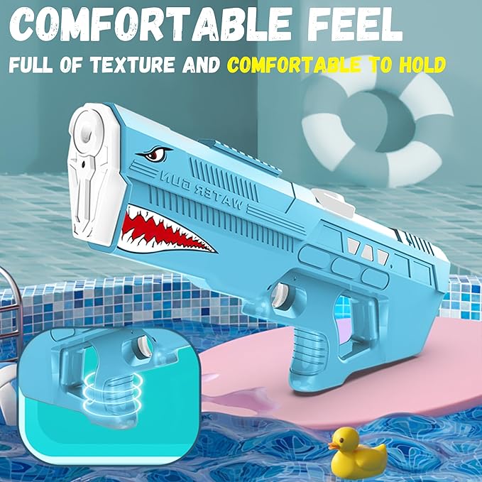 Electric Squirt Toy Water Gun - Battery Operated Powerful Squirt Gun Automatic Big Watergun Blaster Pistol Adults Kids Ages 4-8-12 Shark Party Favors Backyard Summer Outdoor Pool Beach Battles Game