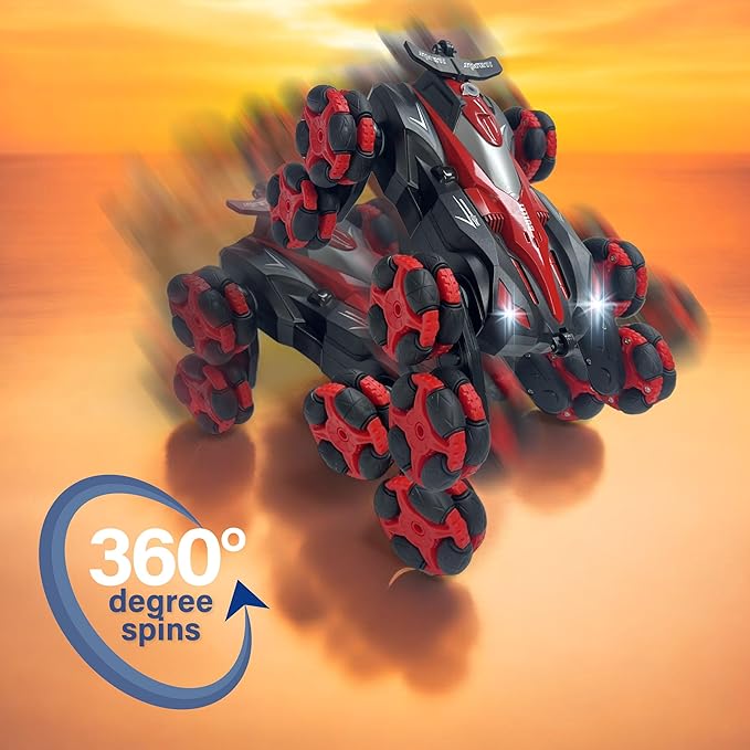 Gesture Sensing RC Stunt Car - Remote Control Car Toys with Lights Music Spray - 8WD 360ยฐ RC Cars - Best Gift for Kids for All Ages (Red)