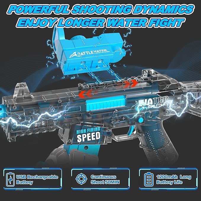 Electric Water Gun for Adults Kids High-Powered Automatic Squirt Water Gun with Large Capacity Strongest Water Blaster Up To 33 FT Long Range Summer Outdoor Beach Swimming Pool Water Fighting Toy Blue