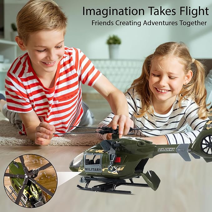 Wenbeier Military Helicopter Toy for Boys with Hanging Basket Toy Airplane with Lights and Sound Rescue Vehicles Toys for Kids Aged 3 4 5 6 7