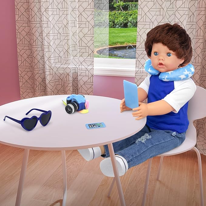 Ecore Fun 24 Pcs 18 Inch Boy Doll Clothes and Accessories Suitcase Play Set Included Travel Carrier Clothes Camera Phone Travel Pillow Passport Tickets Cashes Credit Card Map