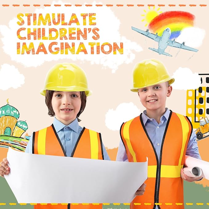 SATINIOR 24 Pieces Construction Worker Costume Role Play Set Including Construction Vest and Hat Birthday Party Costume Supplies for Dressing Party