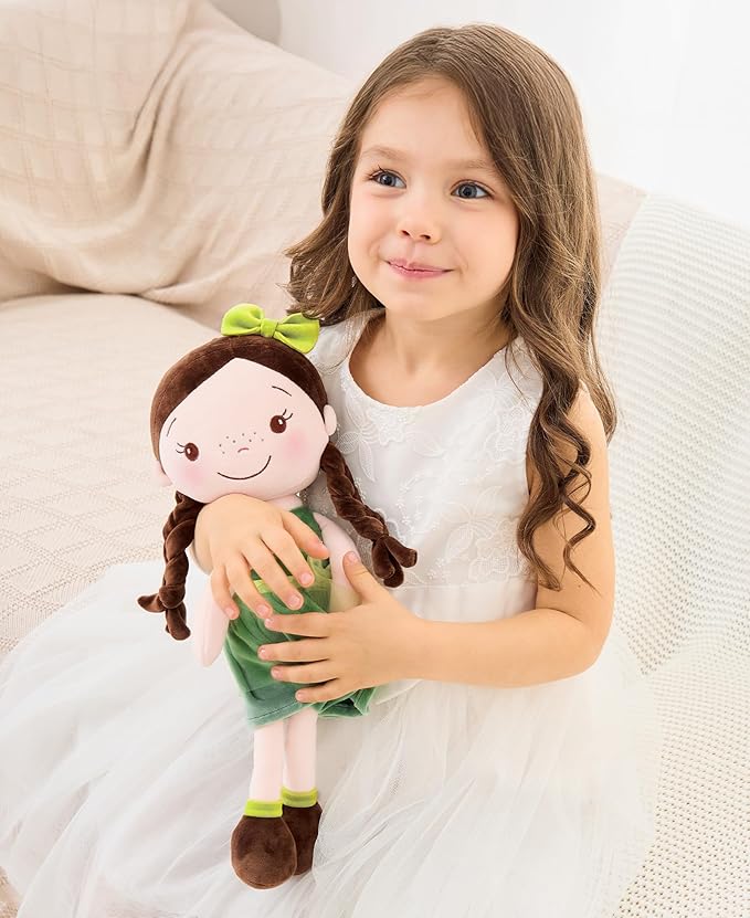 Soft Baby Doll Toys (16'') for Girls, My First Baby Rag Dolls for 1 Year Old Girl Birthday Gift Plush Doll Toys Machine Washable Baby Doll for Toddler Kids Infants - Forest Girl