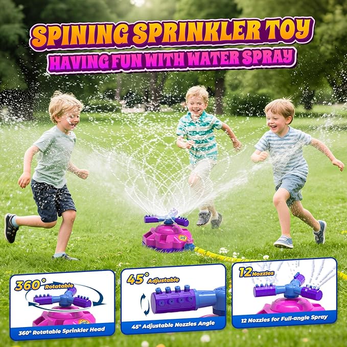 4-in-1 Water Sprinkler Baseball Toy for Kids, Outdoor Water Rocket Sprinkler Launch Toys for Yard, 4 Baseballs & Rocket Launcher Outside Lawn Pool Summer Game Gifts for Boys Girls Ages 3-8 8-12 (Pink)