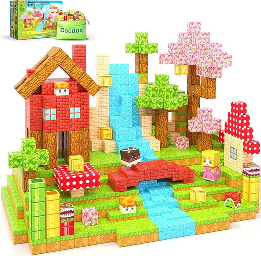 Magnetic Blocks - Build Mine Magnet World Magic Teleport Pipes Set, 1'' Magnetic Building Blocks Toddler Creative Kids Toys, STEM Sensory Outdoor Toys for 3+ Year Old Boys & Girls