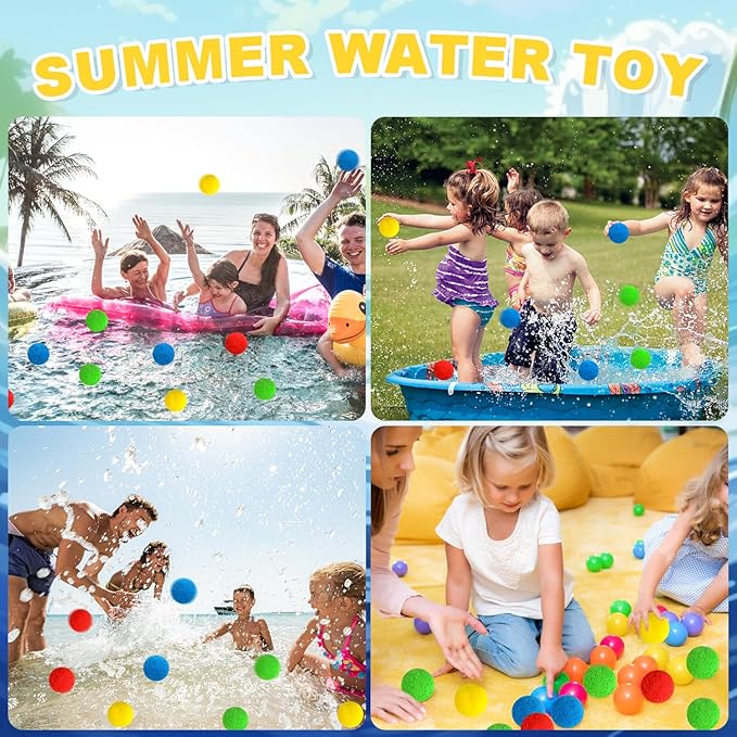 DIYASY 96 Pcs Reusable Water Balls, Sponge Soaker Balls Water Balloons for kids Outdoor Games Toys Summer Backyard Outside Pool Party Fun Adults Boys Girls