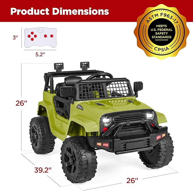 Best Choice Products 12V Kids Ride On Truck Car w/Parent Remote Control, Spring Suspension, LED Lights, AUX Port - Green