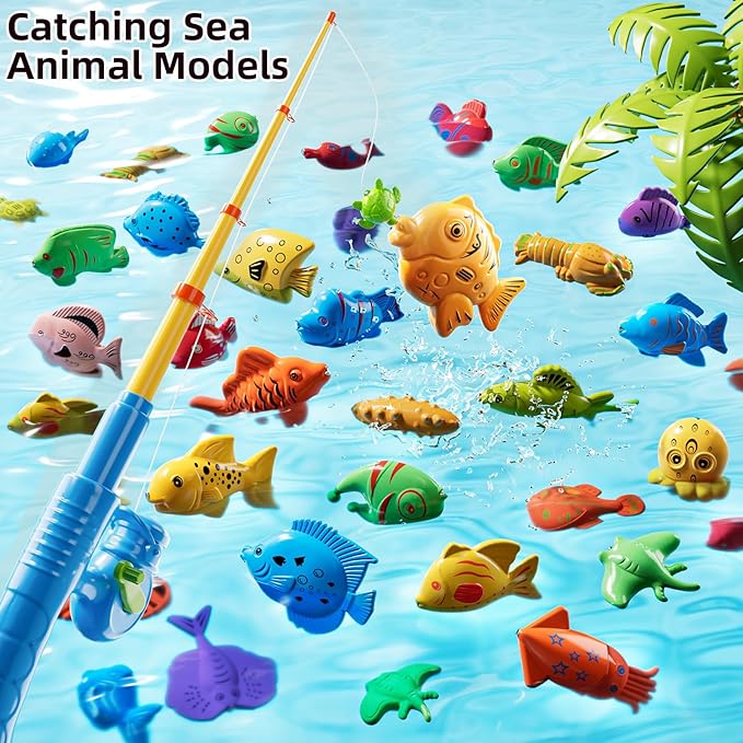 Magnet Fishing Toys Game for Kids 3 4 5 6 7 8 Years Old - Pool Toys, Bath Toys for Toddlers, Pole Rod Net, Floating Fish Toys, Outdoor Party Toys for Boys Girls Kids Age 3-8 8-12 Year Old