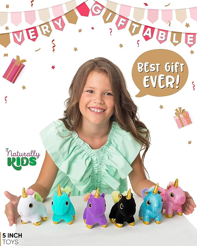 Naturally KIDS Stuffed Animal, Toddler Gifts for Boys, Girls, Plush Unicorn Toys Set 6