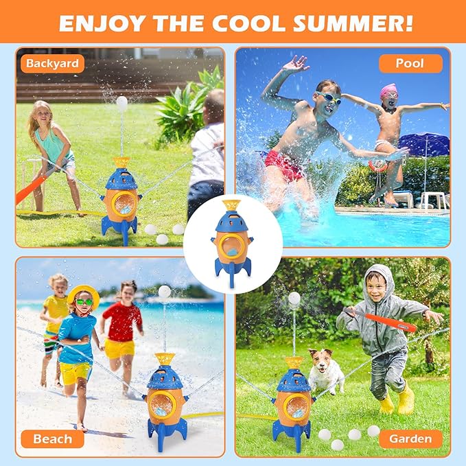 Rocket Water Sprinkler Baseball Toy, EKKBHKI 360° Rotating Water Toys for Kids Ages 4-8, Summer Water Toys for Boys and Girls, Kids Sprinkler for Yard & Lawn & Pool Party Game