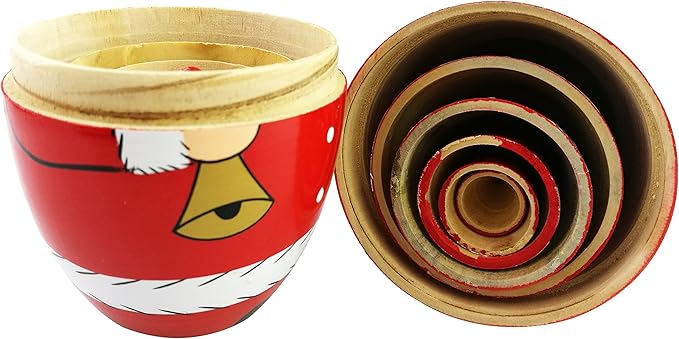 Winterworm Cute Creative Santa Claus's Bringing Kinds of Gifts to You Pattern Handmade Wooden Matryoshka Dolls Russian Nesting Dolls Set 7 Pieces for Kids Toy Birthday Home Decoration
